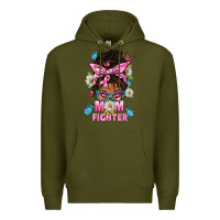 Army Green Mom Is A Fighter And Afro Messy Bun Mom Premium Hoodie - BundleAndBundleShop
