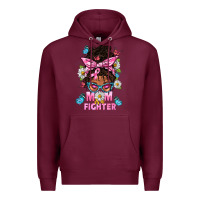 Burgundy Mom Is A Fighter And Afro Messy Bun Mom Premium Hoodie - BundleAndBundleShop