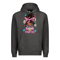Charcoal Heather Mom Is A Fighter And Afro Messy Bun Mom Premium Hoodie - BundleAndBundleShop