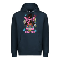 Navy Mom Is A Fighter And Afro Messy Bun Mom Premium Hoodie - BundleAndBundleShop