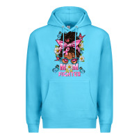 Ocean Blue Mom Is A Fighter And Afro Messy Bun Mom Premium Hoodie - BundleAndBundleShop