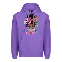 Purple Mom Is A Fighter And Afro Messy Bun Mom Premium Hoodie - BundleAndBundleShop