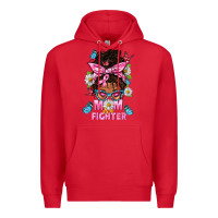 Red Mom Is A Fighter And Afro Messy Bun Mom Premium Hoodie - BundleAndBundleShop