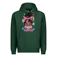 Sports Green Mom Is A Fighter And Afro Messy Bun Mom Premium Hoodie - BundleAndBundleShop
