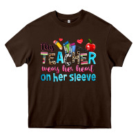 Chocolate Brown this teacher wears her her on her sleeve Heavy Core Tee - NancyCooperArtShop