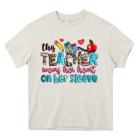Cream this teacher wears her her on her sleeve Heavy Core Tee - NancyCooperArtShop