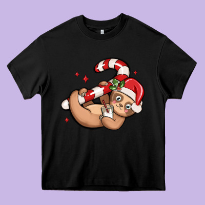 Cute Christmas Sloth Heavy Core Tee Designed By Maliassmallbusiness