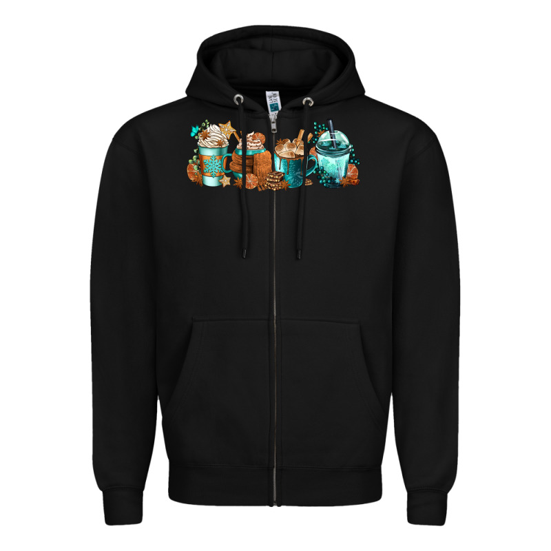Winter Coffee Cups Zipper Hoodie by FaDigitalArtStudio | Teevron