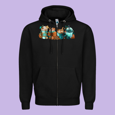 Winter Coffee Cups Zipper Hoodie Designed By Fadigitalartstudio