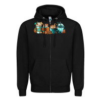 Black Winter Coffee Cups Zipper Hoodie - FaDigitalArtStudio