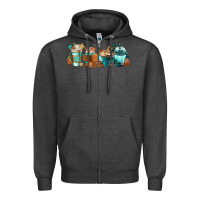 Charcoal Heather Winter Coffee Cups Zipper Hoodie - FaDigitalArtStudio