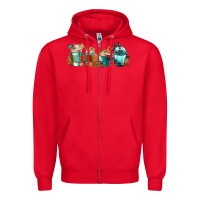 Red Winter Coffee Cups Zipper Hoodie - FaDigitalArtStudio