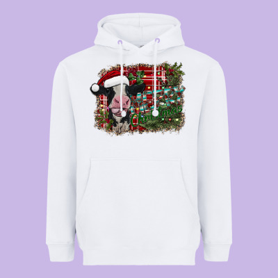 Merry Christmas Cow Heavyweight Hoodie Designed By Cowhidedigitalart