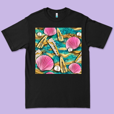 Hair Clasp And Sea Shells With Leopard Beach Seamless Pattern Bbs Premium Tee Designed By Bundleandbundleshop
