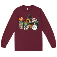 Burgundy Farm animal coffee cups Long Sleeve Tee - HowdyJamesFarm