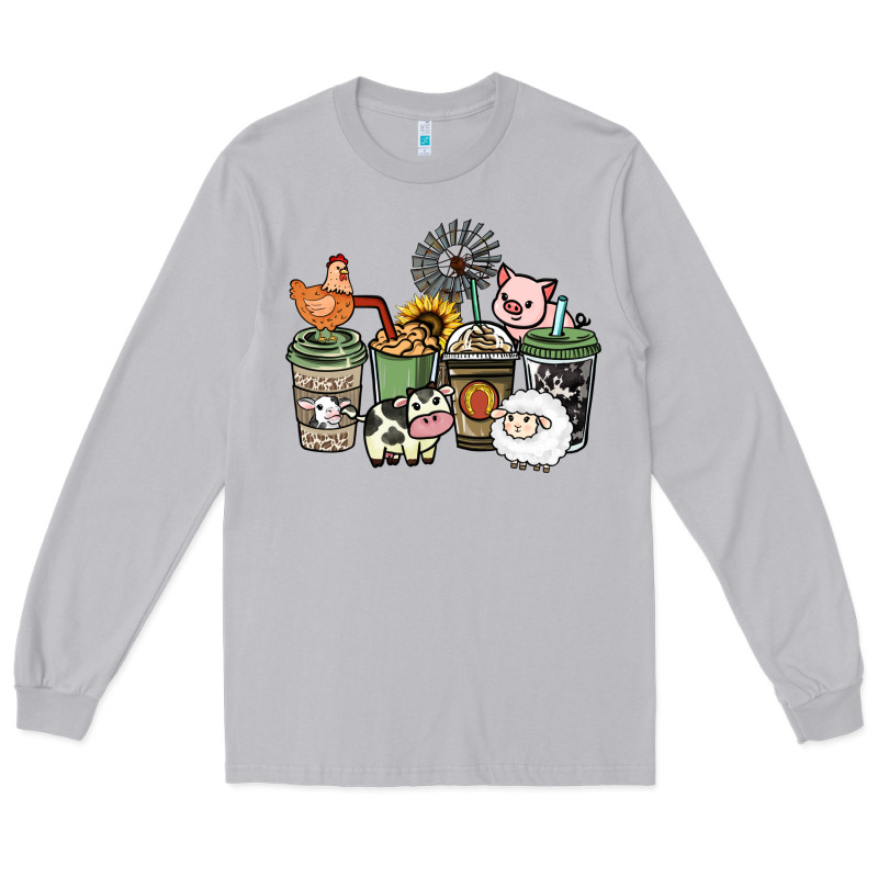 Farm Animal Coffee Cups Long Sleeve Tee by HowdyJamesFarm | Teevron