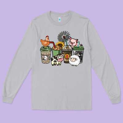 Farm Animal Coffee Cups Long Sleeve Tee Designed By Howdyjamesfarm