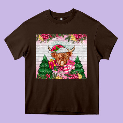 Pink Christmas Cow Heavy Core Tee Designed By Maliassmallbusiness