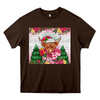 Chocolate Brown pink christmas cow Heavy Core Tee - MaliasSmallBusiness