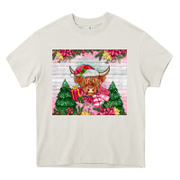 Cream pink christmas cow Heavy Core Tee - MaliasSmallBusiness