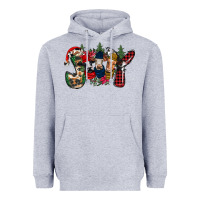 Heather Grey joy Christmas cows Heavyweight Hoodie - CowhideDigitalArt