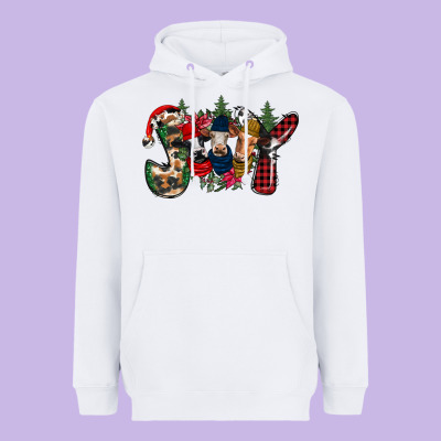 Joy Christmas Cows Heavyweight Hoodie Designed By Cowhidedigitalart
