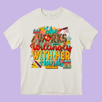 She Works Willingly With Her Hands Teacher Heavy Core Tee Designed By Nancycooperartshop