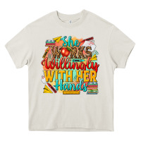 Cream she works willingly with her hands teacher Heavy Core Tee - NancyCooperArtShop