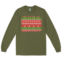 Army Green knitted christmas reindeer pine tree background Long Sleeve Tee - Jasminsmagicworld