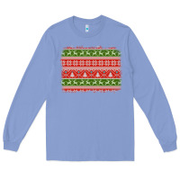 Colony Blue knitted christmas reindeer pine tree background Long Sleeve Tee - Jasminsmagicworld