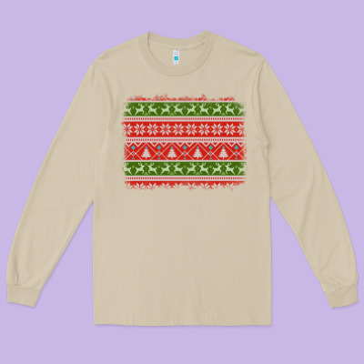 Knitted Christmas Reindeer Pine Tree Background Long Sleeve Tee Designed By Jasminsmagicworld