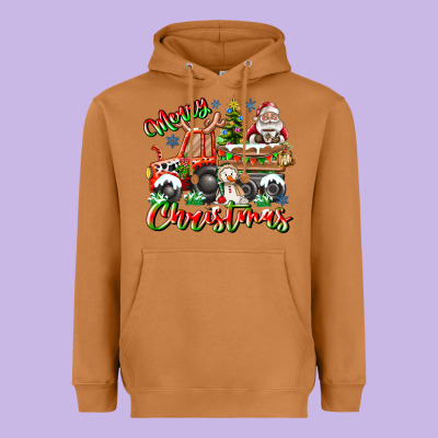 Merry Christmas  Tractor Heavyweight Hoodie Designed By Cowhidedigitalart