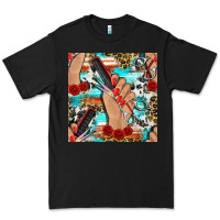 Black hairdresser hand scissors and roses with serape leopard and cowhide se Premium Tee - BundleAndBundleShop