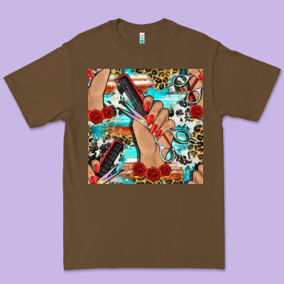 Hairdresser Hand Scissors And Roses With Serape Leopard And Cowhide Se Premium Tee Designed By Bundleandbundleshop