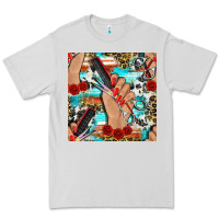 Dove Grey hairdresser hand scissors and roses with serape leopard and cowhide se Premium Tee - BundleAndBundleShop