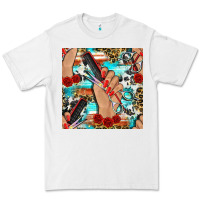 White hairdresser hand scissors and roses with serape leopard and cowhide se Premium Tee - BundleAndBundleShop