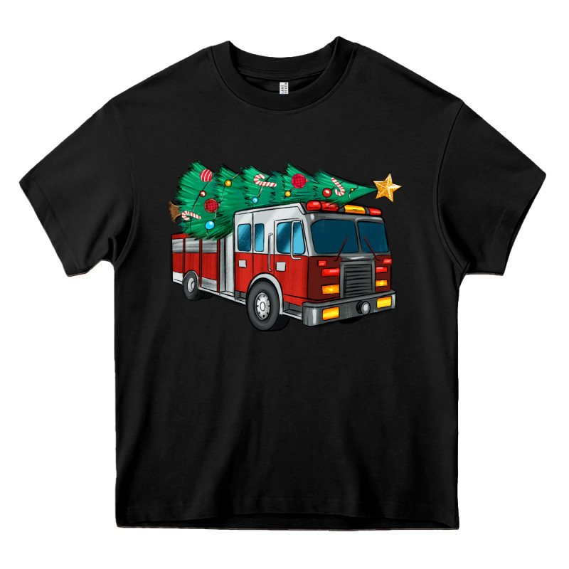 Christmas Fire Truck Heavy Core Tee by MaliasSmallBusiness | Teevron