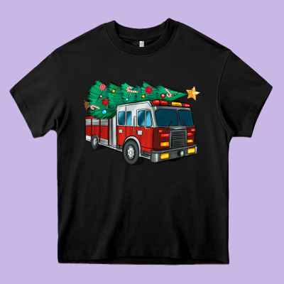 Christmas Fire Truck Heavy Core Tee Designed By Maliassmallbusiness
