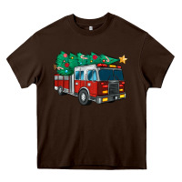 Chocolate Brown christmas fire truck Heavy Core Tee - MaliasSmallBusiness