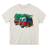 Cream christmas fire truck Heavy Core Tee - MaliasSmallBusiness