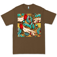Cacao hand and nail polish with turquoise gemstone and leopard seamless patt Premium Tee - BundleAndBundleShop