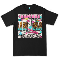 Black leopard and cowhide hair and curling iron with hearts and flowers seam Premium Tee - BundleAndBundleShop