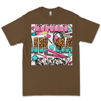 Cacao leopard and cowhide hair and curling iron with hearts and flowers seam Premium Tee - BundleAndBundleShop
