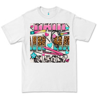 White leopard and cowhide hair and curling iron with hearts and flowers seam Premium Tee - BundleAndBundleShop