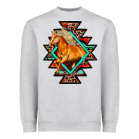 Heather Grey Aztec Symbol White Horse Heavyweight Sweatshirt - FaDigitalArtStudio