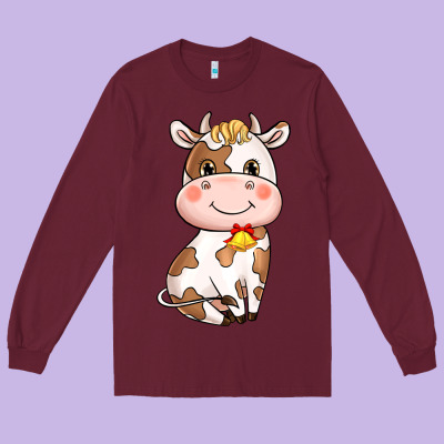 Cartoon Cow Long Sleeve Tee Designed By Howdyjamesfarm