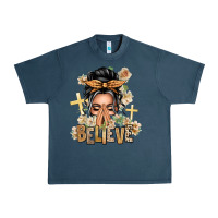 Midnight Navy Gray Hair Believe Praying Caucasian Messy Bun Urban Heavy Tee - texasbilliewilder