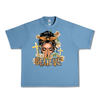 Pebble Blue Gray Hair Believe Praying Caucasian Messy Bun Urban Heavy Tee - texasbilliewilder