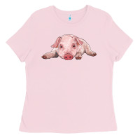 Bubblegum Pink baby pig Ladies Tee - RanaPortraitStore