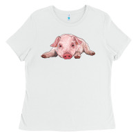 White baby pig Ladies Tee - RanaPortraitStore